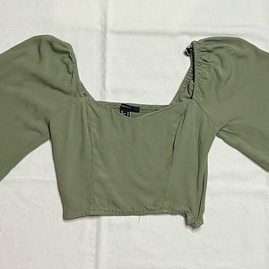 Khaki/green long sleeve crop top